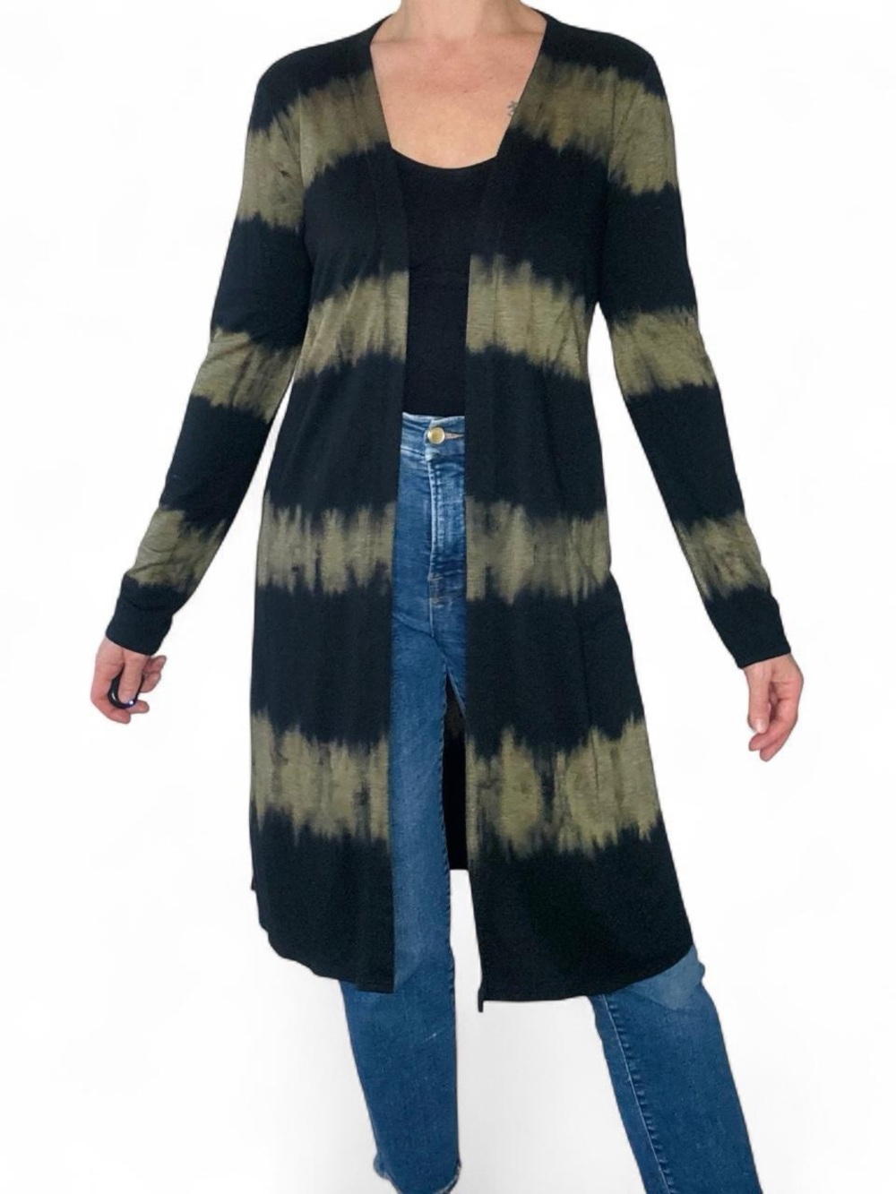 Maurices Black Tie Dye Long Duster Open Cardigan